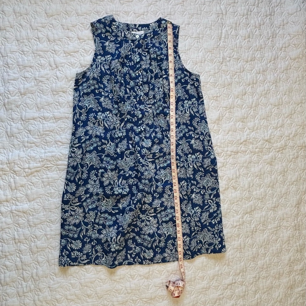 NWT Linen Blue Floral Pintuck Dress JJill - Picture 4 of 8